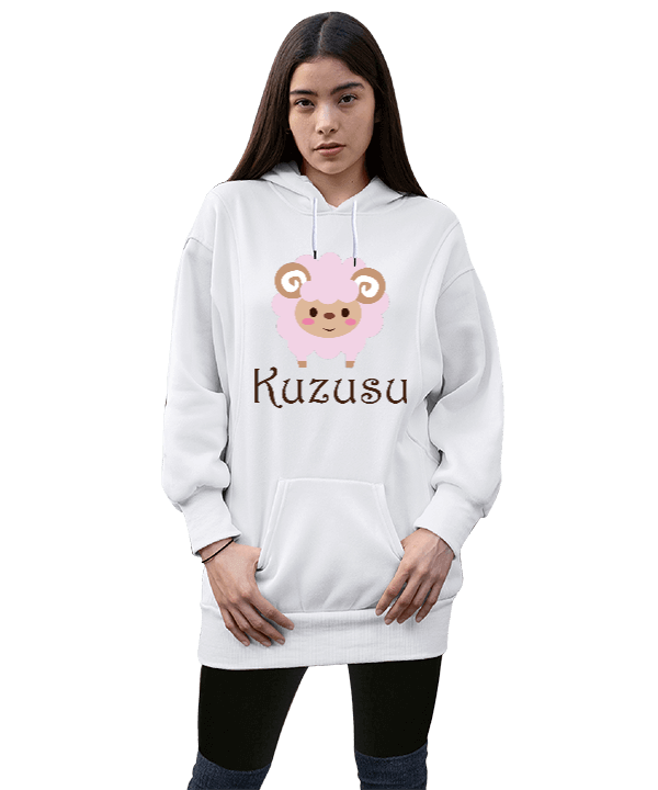 Tisho - kuzu tasarım Kadın Uzun Hoodie Kapüşonlu Sweatshirt