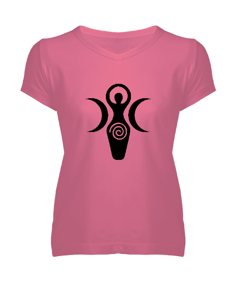 Tisho - Kybele - Kibele Tanrıça Pembe Kadın V Yaka Tişört