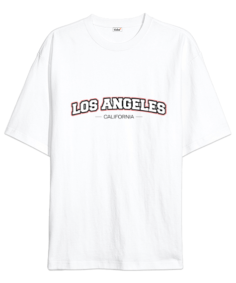 Tisho - LA - California Baskılı Beyaz Oversize Unisex Tişört