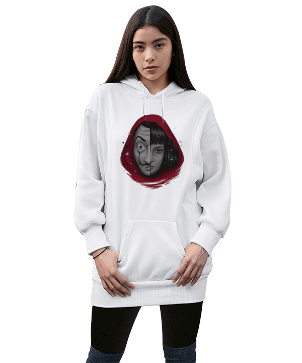 Tisho - La Casa De Papel Kadın Uzun Hoodie Kapüşonlu Sweatshirt