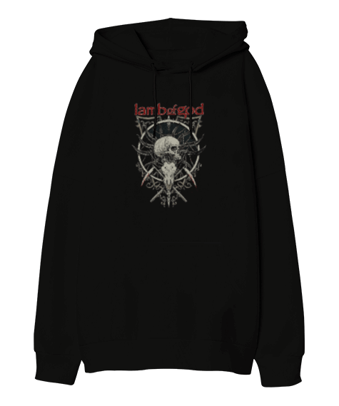 Tisho - Lamb of God Baskılı Siyah Oversize Unisex Kapüşonlu Sweatshirt