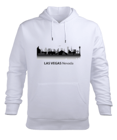 Tisho - Las Vegas Baskılı Hoodie Sweatshirt Beyaz Erkek Kapüşonlu Hoodie Sweatshirt