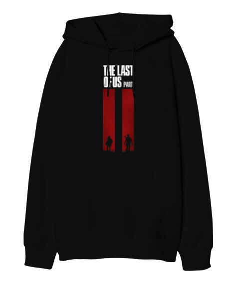 Tisho - Last of Us Part II Tasarım Baskılı Siyah Oversize Unisex Kapüşonlu Sweatshirt