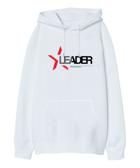 Tisho - Leader - Lider - Önder Beyaz Oversize Unisex Kapüşonlu Sweatshirt