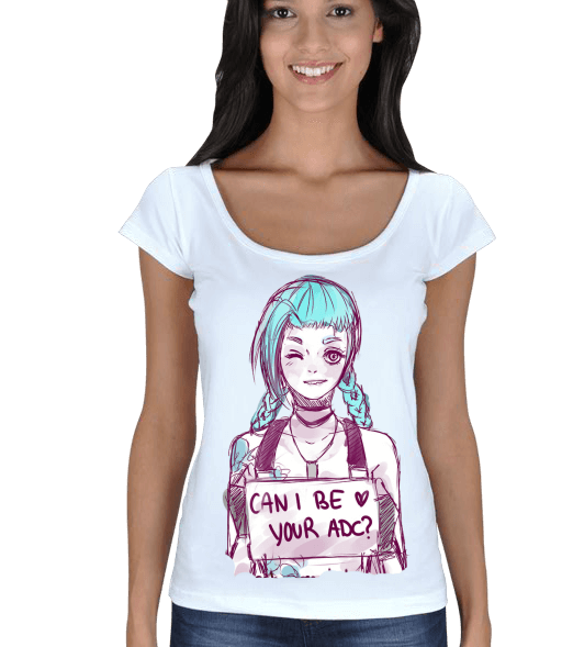 Tisho - League Of Legends Bayan T-shirt Jinx Kadın Açık Yaka