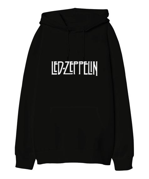 Tisho - Led Zeppelin 19070s Rock Metal Baskılı Siyah Oversize Unisex Kapüşonlu Sweatshirt