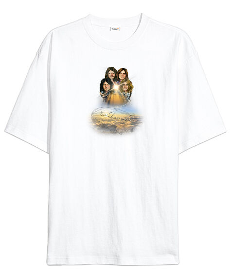 Tisho - Led Zeppelin Rock Beyaz Oversize Unisex Tişört