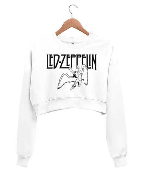 Tisho - Led Zeppelin Rock Tasarım Baskılı Kadın Crop Sweatshirt