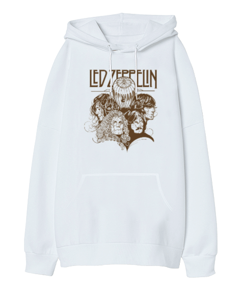 Tisho - Led Zeppelin Rock Tasarım Baskılı Oversize Unisex Kapüşonlu Sweatshirt