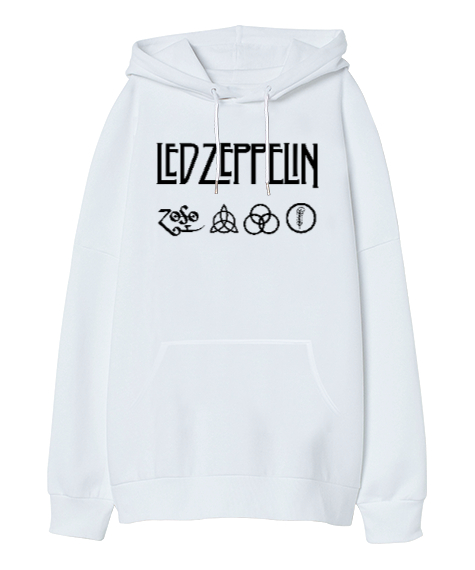 Tisho - Led Zeppelin Rock V2 Beyaz Oversize Unisex Kapüşonlu Sweatshirt