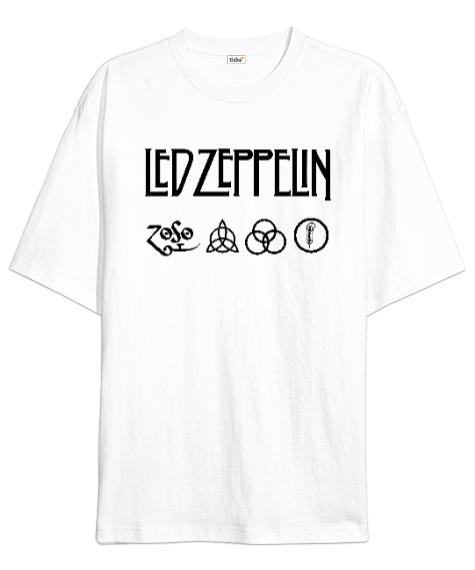 Tisho - Led Zeppelin Rock V2 Beyaz Oversize Unisex Tişört