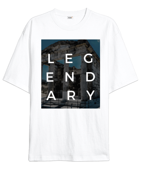 Tisho - Legendary Yazılı Beyaz Oversize Unisex Tişört