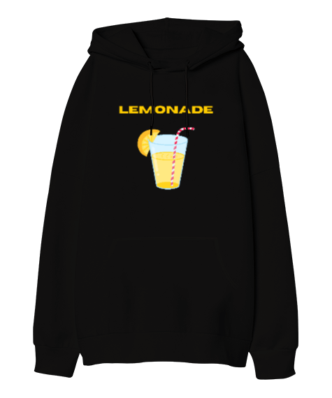 Tisho - Lemonade Siyah Oversize Unisex Kapüşonlu Sweatshirt