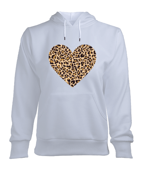 leopar kalp Kadın Kapşonlu Hoodie Sweatshirt
