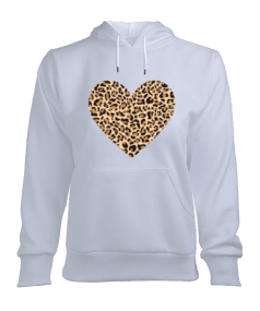 Tisho - leopar kalp Kadın Kapşonlu Hoodie Sweatshirt