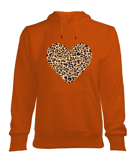 Tisho - leopar kalp Kadın Kapşonlu Hoodie Sweatshirt