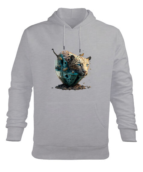 Tisho - Leopar Olabilir misin? Gri Erkek Kapüşonlu Hoodie Sweatshirt