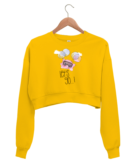 Tisho - Lets Go - Uçan Fil Sarı Kadın Crop Sweatshirt