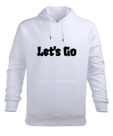 Tisho - Lets Go yazılı Beyaz Erkek Kapüşonlu Hoodie Sweatshirt