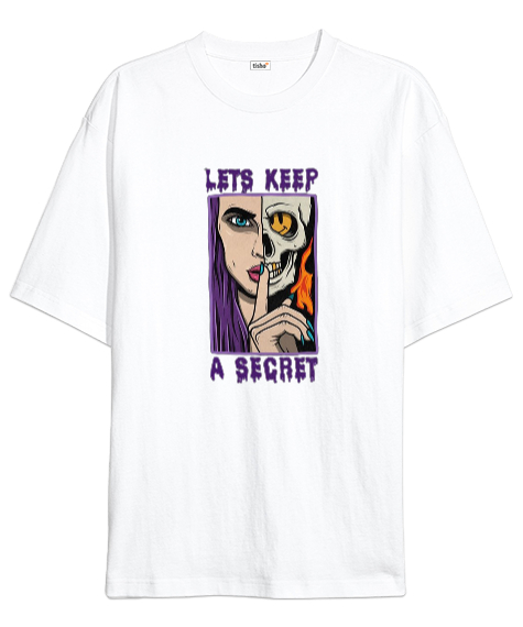 Tisho - Lets Keep a Secret Tasarım Baskılı Beyaz Oversize Unisex Tişört