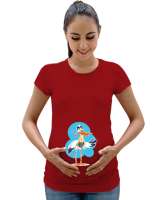 Leylek Bebek Getiriyor V2 Kırmızı Kadın Hamile Tişört - Tisho