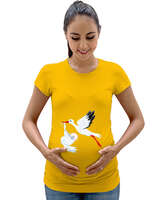 Leylek ve Bebek Sarı Kadın Hamile Tişört - Tisho