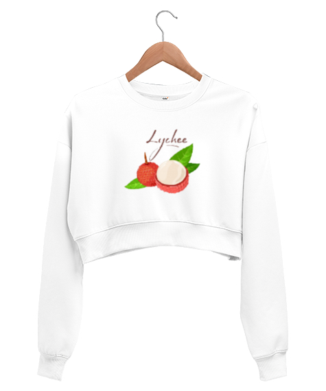 Tisho - Liçi meyvesi Beyaz Kadın Crop Sweatshirt