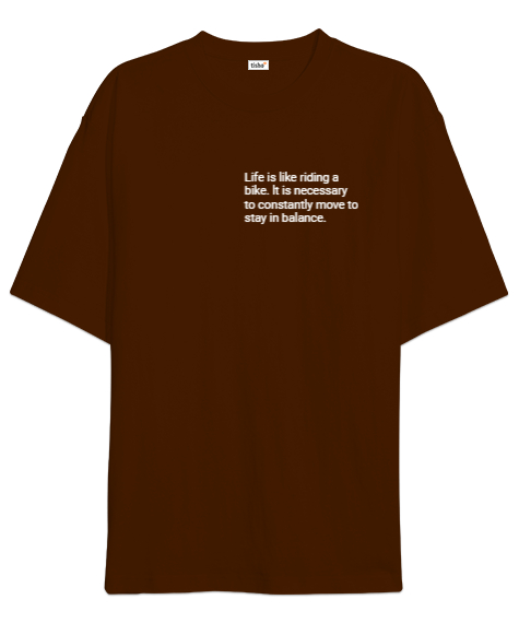Tisho - Life Baskılı Kahverengi Oversize Unisex Tişört