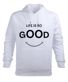 Tisho - Life is So Good Beyaz Erkek Kapüşonlu Hoodie Sweatshirt