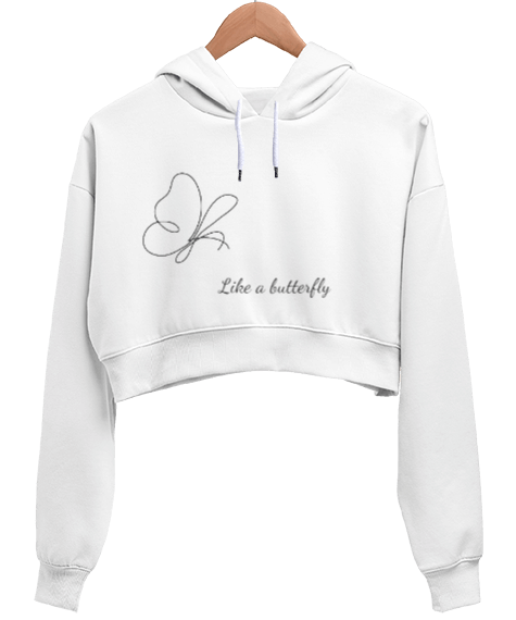 Tisho - Like a butterfly Kadın Crop Hoodie Kapüşonlu Sweatshirt