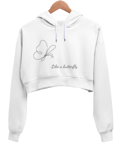 Like a butterfly Kadın Crop Hoodie Kapüşonlu Sweatshirt - Tisho