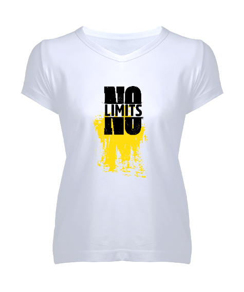 Tisho - Limit Yok - No Limits Beyaz Kadın V Yaka Tişört