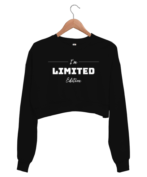 Tisho - Limited Edition - Sınırlı Sayıda Üretildim Siyah Kadın Crop Sweatshirt