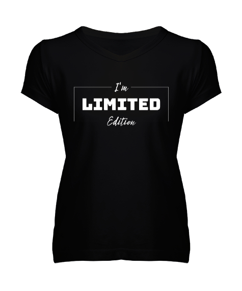 Tisho - Limited Edition - Sınırlı Sayıda Üretildim Siyah Kadın V Yaka Tişört