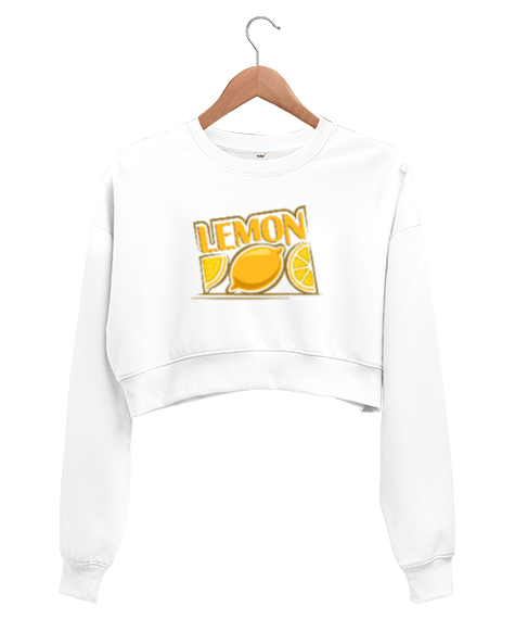 Tisho - Limon baskılı Beyaz Kadın Crop Sweatshirt