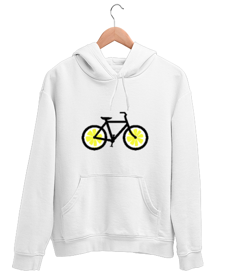 Tisho - Limon Bisiklet Beyaz Unisex Kapşonlu Sweatshirt