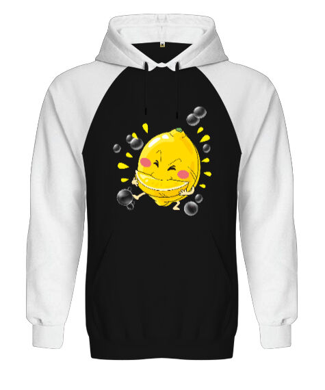 Tisho - Limon Siyah/Beyaz Orjinal Reglan Hoodie Unisex Sweatshirt