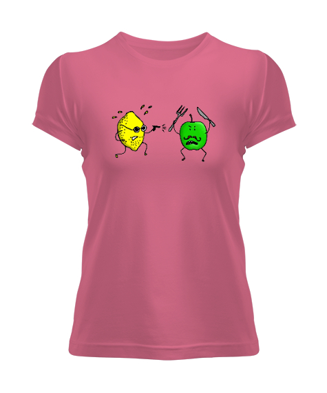Tisho - Limon ve Elma - Lemon And Apple Pembe Kadın Tişört