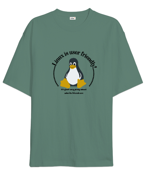 Tisho - Linux Users Çağla Yeşili Oversize Unisex Tişört