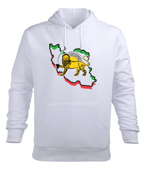 Tisho - lion and sun map Beyaz Erkek Kapüşonlu Hoodie Sweatshirt