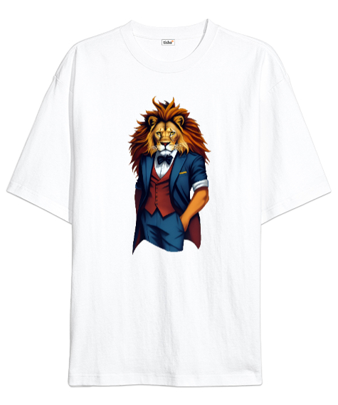 Tisho - lion Beyaz Oversize Unisex Tişört