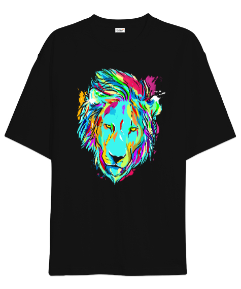Tisho - Lion Watercolor - Aslan Suluboya Baskılı Siyah Oversize Unisex Tişört