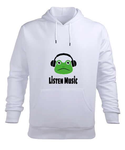 Tisho - Listen Music Beyaz Erkek Kapüşonlu Hoodie Sweatshirt