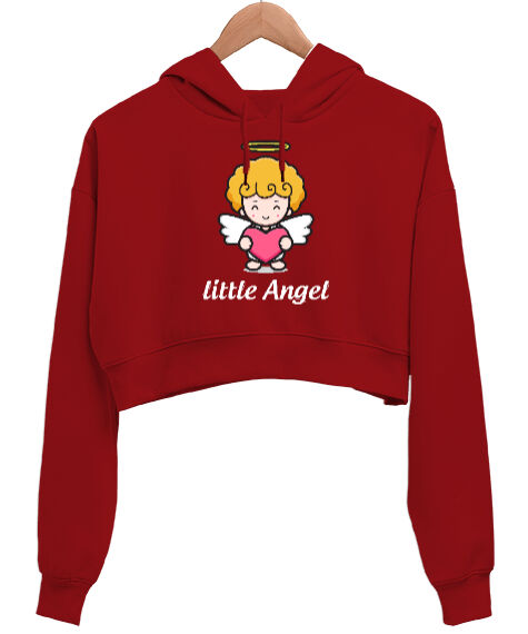 Tisho - Little Angel Kırmızı Kadın Crop Hoodie Kapüşonlu Sweatshirt