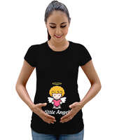 Little Angel - Melek Bebek Siyah Kadın Hamile Tişört - Tisho