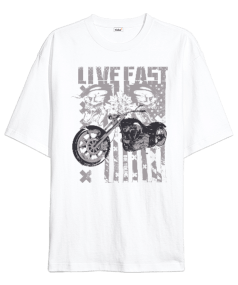 Tisho - Live Fast Die Young Tasarım Motorsiklet Baskılı Oversize Unisex Tişört