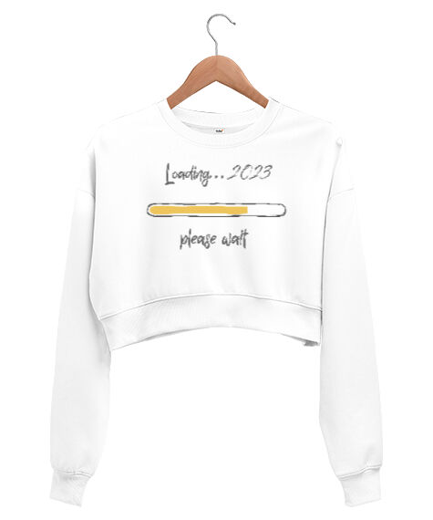 Tisho - Loading 2023 Beyaz Kadın Crop Sweatshirt