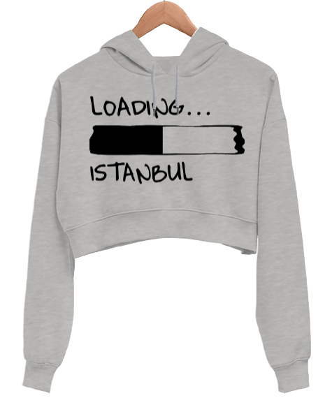 Tisho - LOADING YAZILI SWEATSHİRT Kadın Crop Hoodie Kapüşonlu Sweatshirt