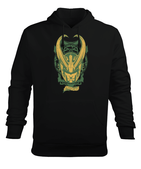 Tisho - Loki Norse Baskılı Siyah Erkek Kapüşonlu Hoodie Sweatshirt