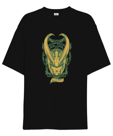 Tisho - Loki Norse Baskılı Siyah Oversize Unisex Tişört
